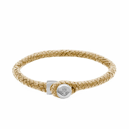 Pulsera de piel natural de borrego en trenza de ocho tiras, con broche en baño de rodio - Joyería y bisutería fina