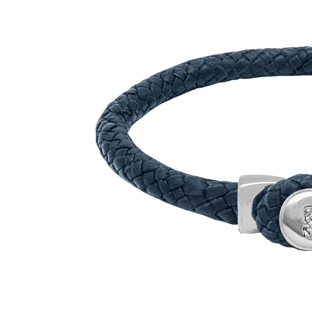 Pulsera de piel natural de borrego en trenza de ocho tiras, con broche en baño de rodio - Joyería y bisutería fina