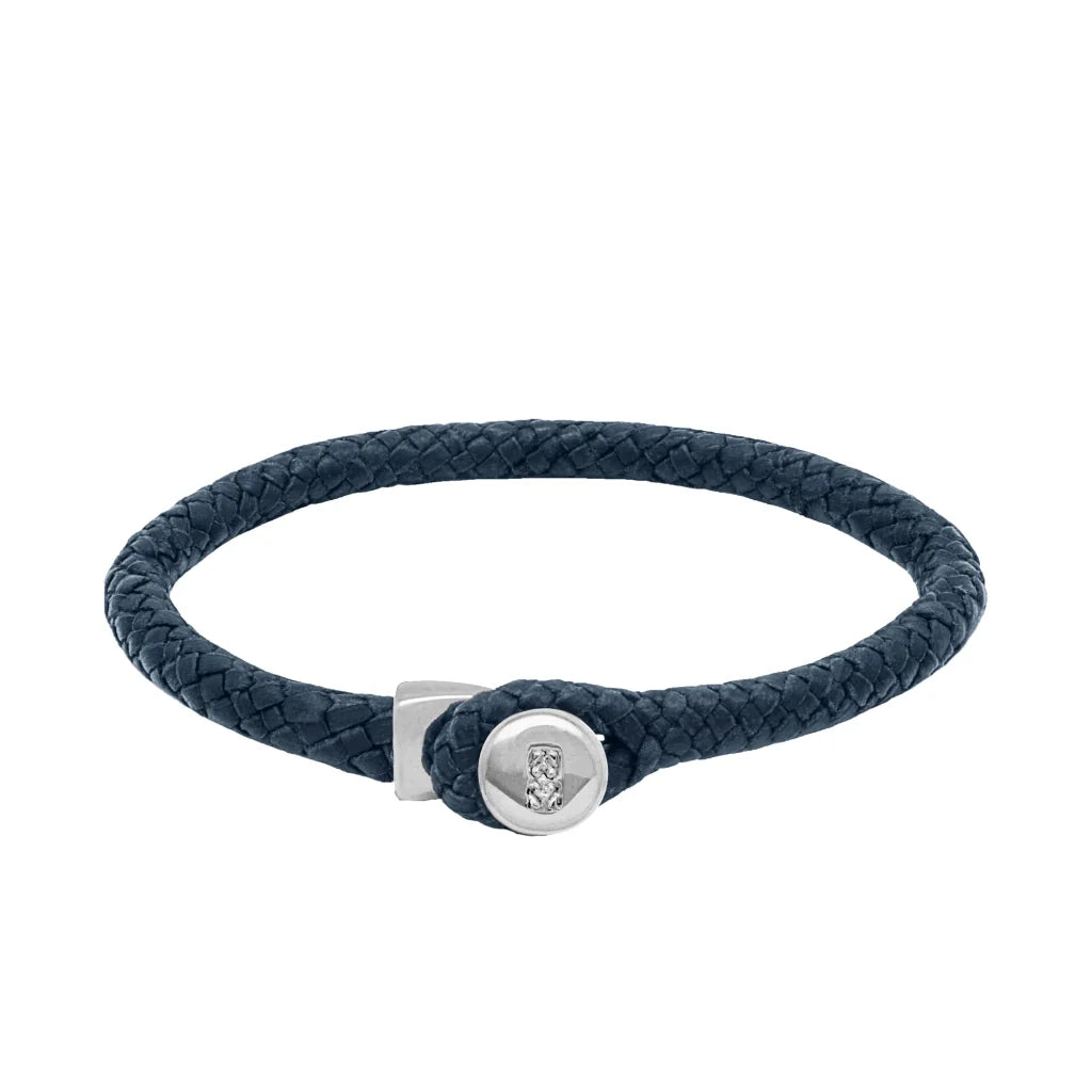 Pulsera de piel natural de borrego en trenza de ocho tiras, con broche en baño de rodio - Joyería y bisutería fina