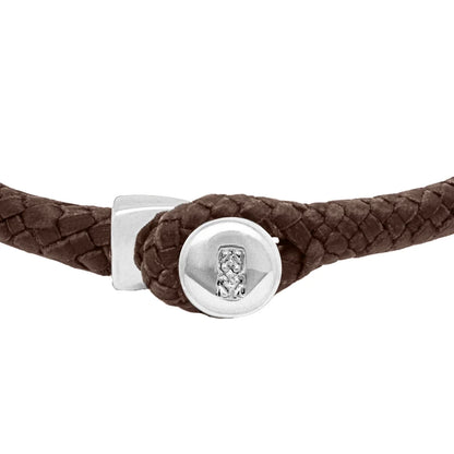 Pulsera de piel natural de borrego en trenza de ocho tiras, con broche en baño de rodio - Joyería y bisutería fina