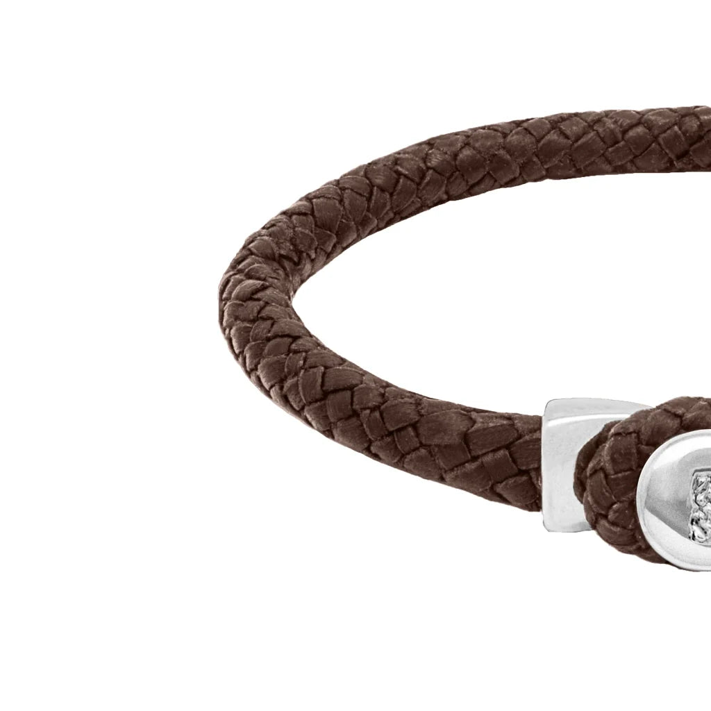 Pulsera de piel natural de borrego en trenza de ocho tiras, con broche en baño de rodio - Joyería y bisutería fina