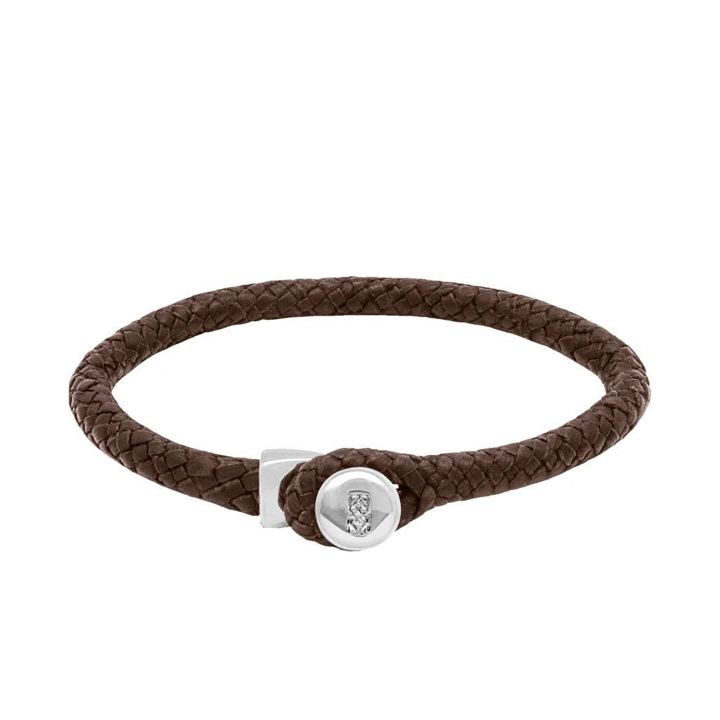 Pulsera de piel natural de borrego en trenza de ocho tiras, con broche en baño de rodio - Joyería y bisutería fina