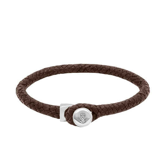 Pulsera de piel natural de borrego en trenza de ocho tiras, con broche en baño de rodio - Joyería y bisutería fina