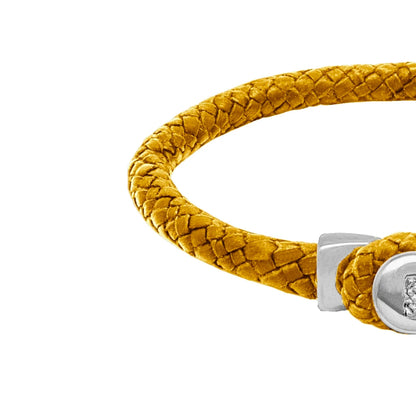 Pulsera de piel natural de borrego en trenza de ocho tiras, con broche en baño de rodio - Joyería y bisutería fina