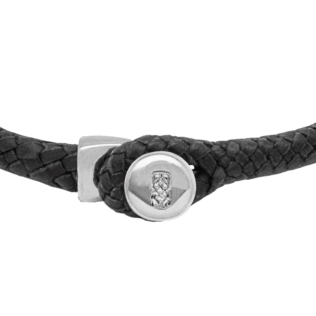 Pulsera de piel natural de borrego en trenza de ocho tiras, con broche en baño de rodio - Joyería y bisutería fina