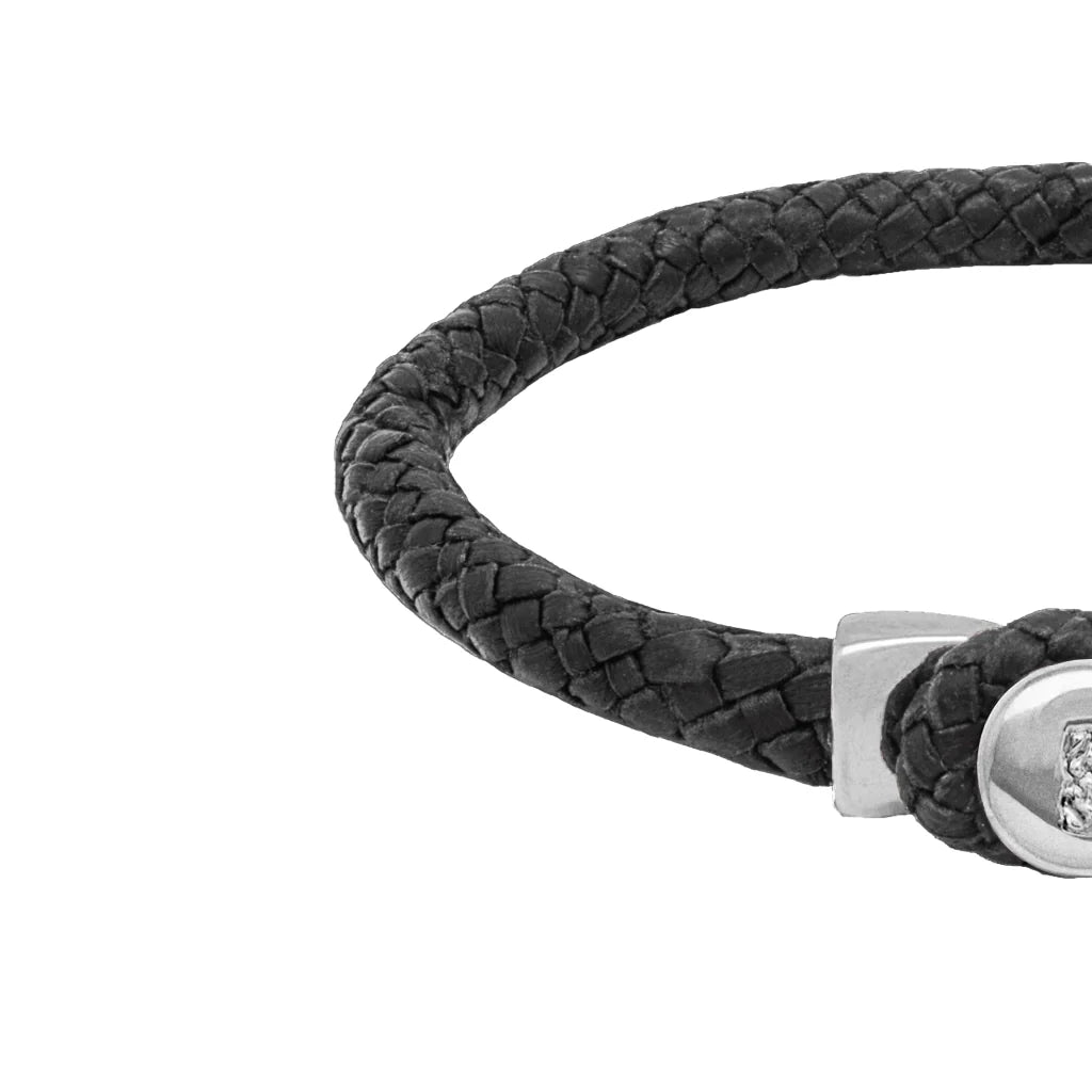 Pulsera de piel natural de borrego en trenza de ocho tiras, con broche en baño de rodio - Joyería y bisutería fina