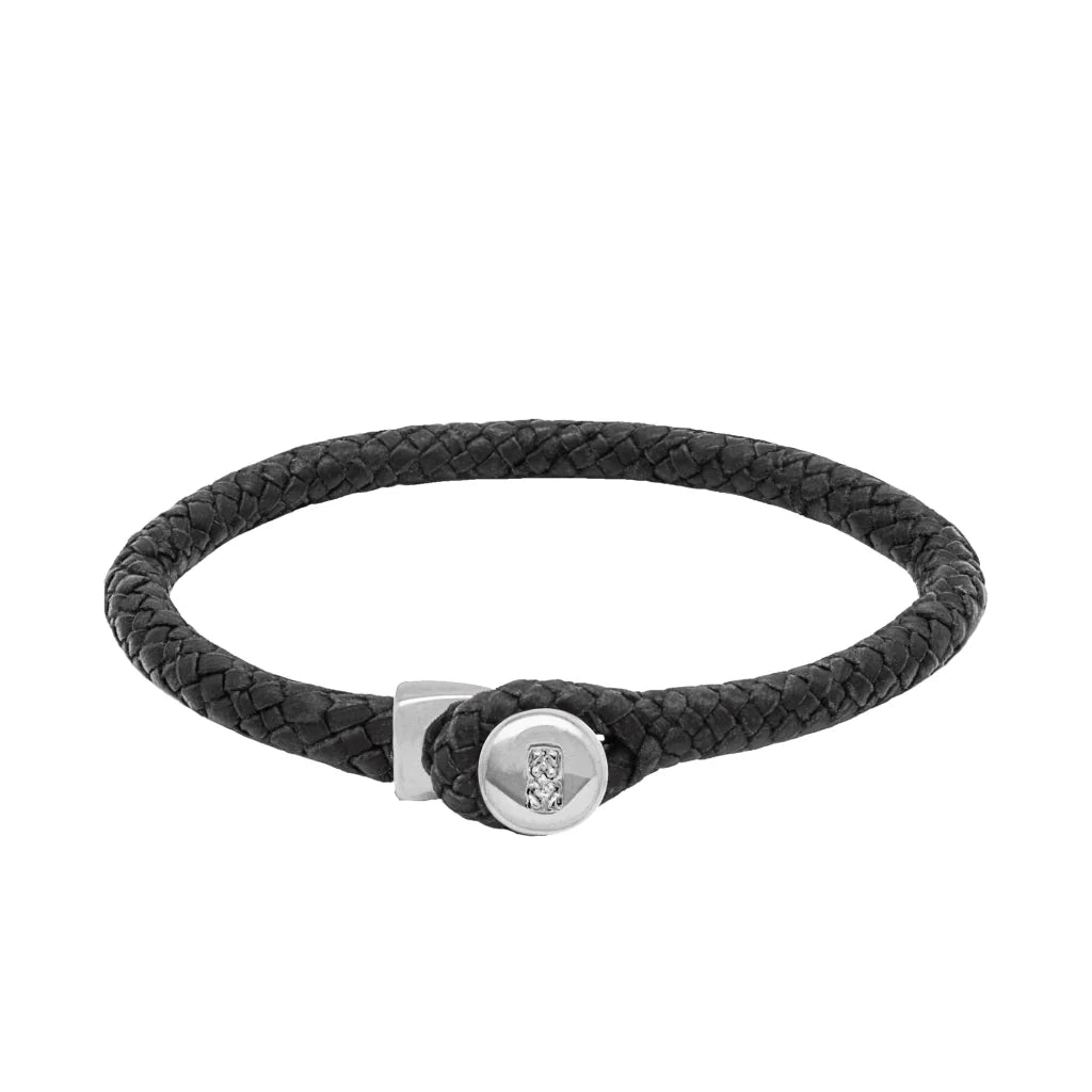 Pulsera de piel natural de borrego en trenza de ocho tiras, con broche en baño de rodio - Joyería y bisutería fina