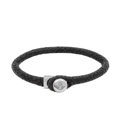 Pulsera de piel natural de borrego en trenza de ocho tiras, con broche en baño de rodio - Joyería y bisutería fina