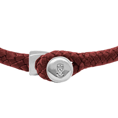 Pulsera de piel natural de borrego en trenza de ocho tiras, con broche en baño de rodio - Joyería y bisutería fina