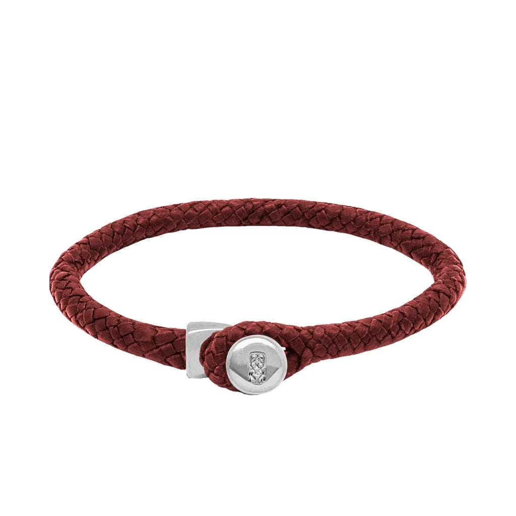 Pulsera de piel natural de borrego en trenza de ocho tiras, con broche en baño de rodio - Joyería y bisutería fina