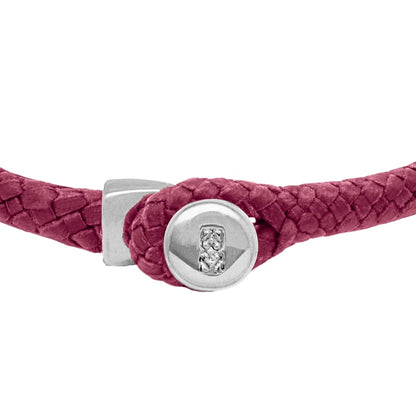 Pulsera de piel natural de borrego en trenza de ocho tiras, con broche en baño de rodio - Joyería y bisutería fina