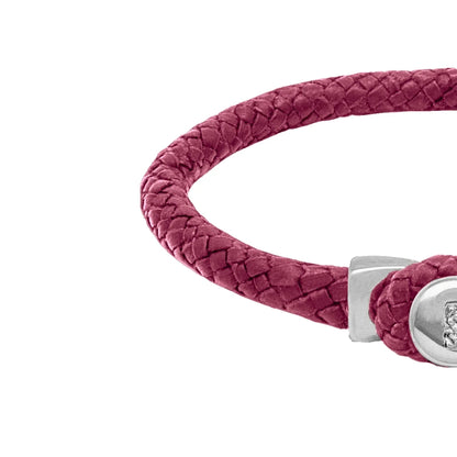 Pulsera de piel natural de borrego en trenza de ocho tiras, con broche en baño de rodio - Joyería y bisutería fina