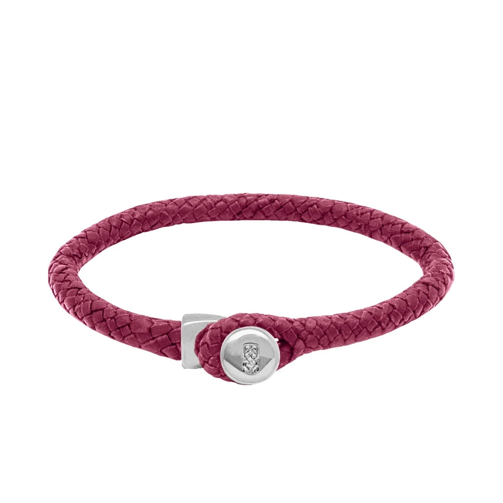 Pulsera de piel natural de borrego en trenza de ocho tiras, con broche en baño de rodio - Joyería y bisutería fina
