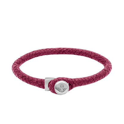 Pulsera de piel natural de borrego en trenza de ocho tiras, con broche en baño de rodio - Joyería y bisutería fina