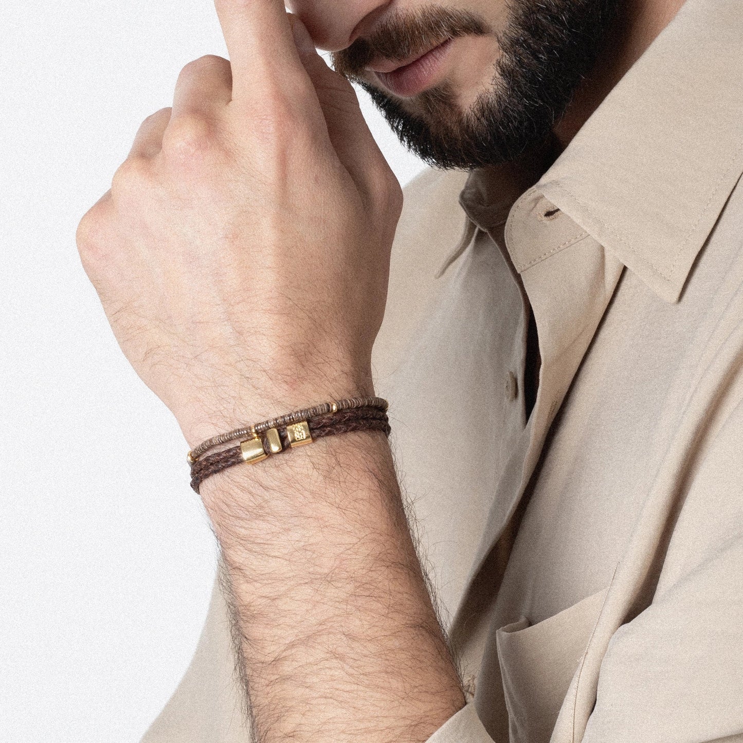 Pulsera en baño de Oro 22K, Broche de botón Piel natural de Borrego - Joyería y bisutería fina