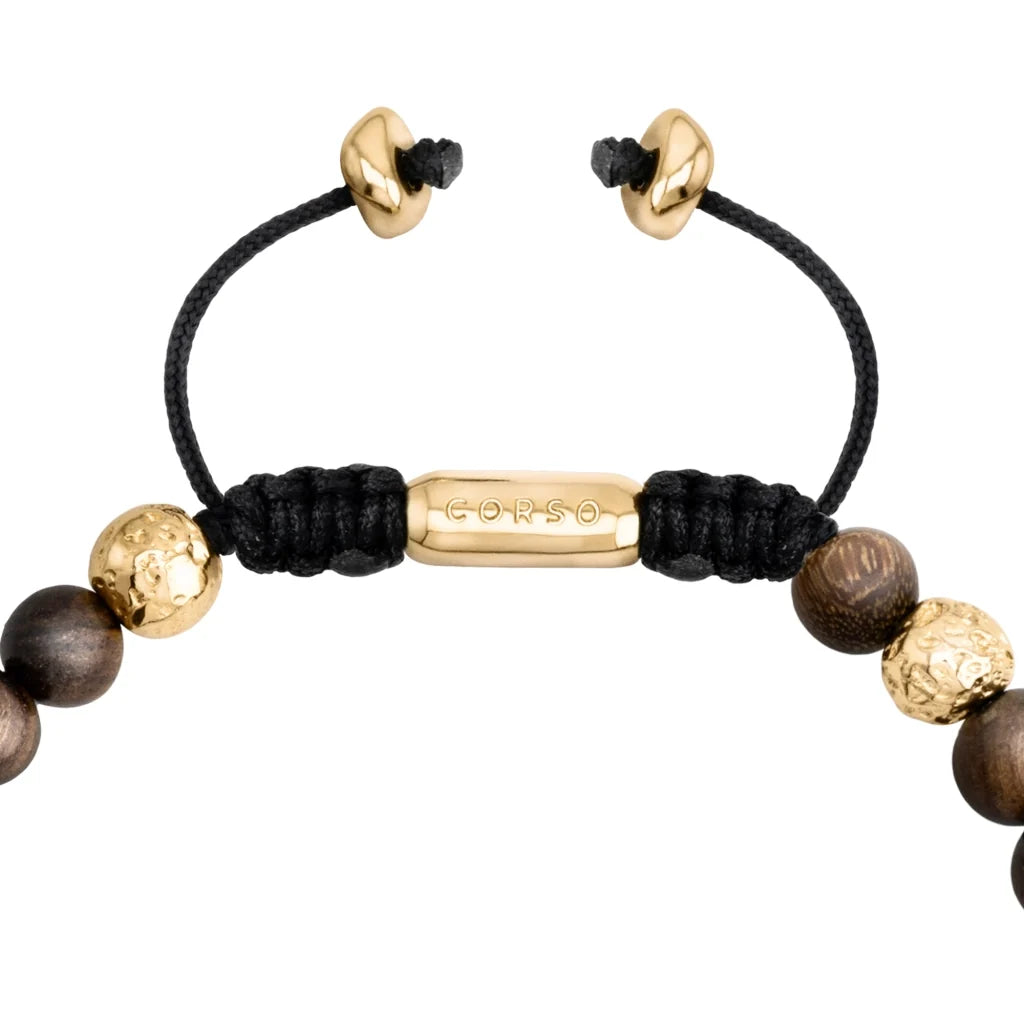 Pulsera con cuentas de sándalo y cuentas facetadas en baño de Oro 22K - Joyería y bisutería fina