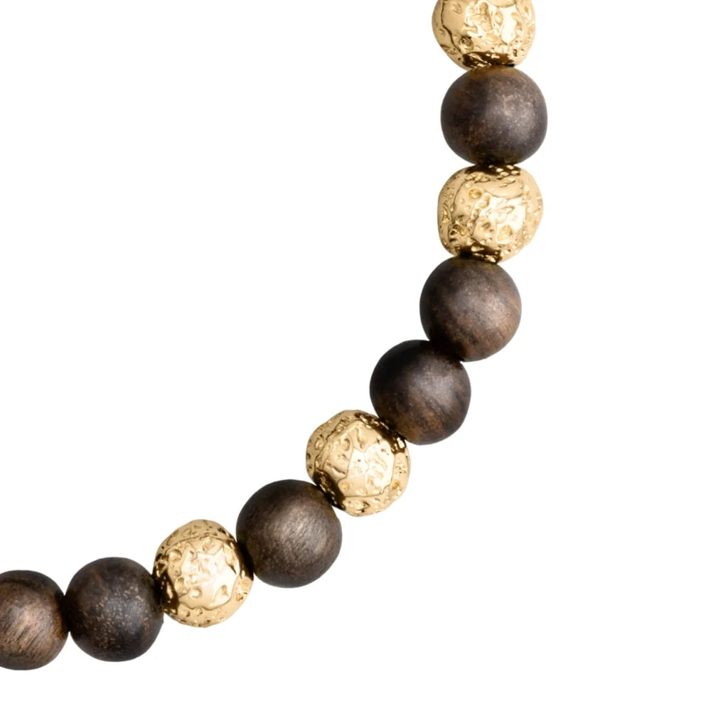 Pulsera con cuentas de sándalo y cuentas facetadas en baño de Oro 22K - Joyería y bisutería fina