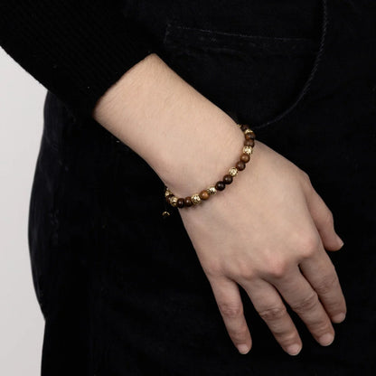 Pulsera con cuentas de sándalo y cuentas facetadas en baño de Oro 22K - Joyería y bisutería fina