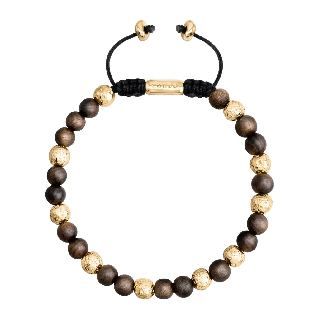 Pulsera con cuentas de sándalo y cuentas facetadas en baño de Oro 22K - Joyería y bisutería fina