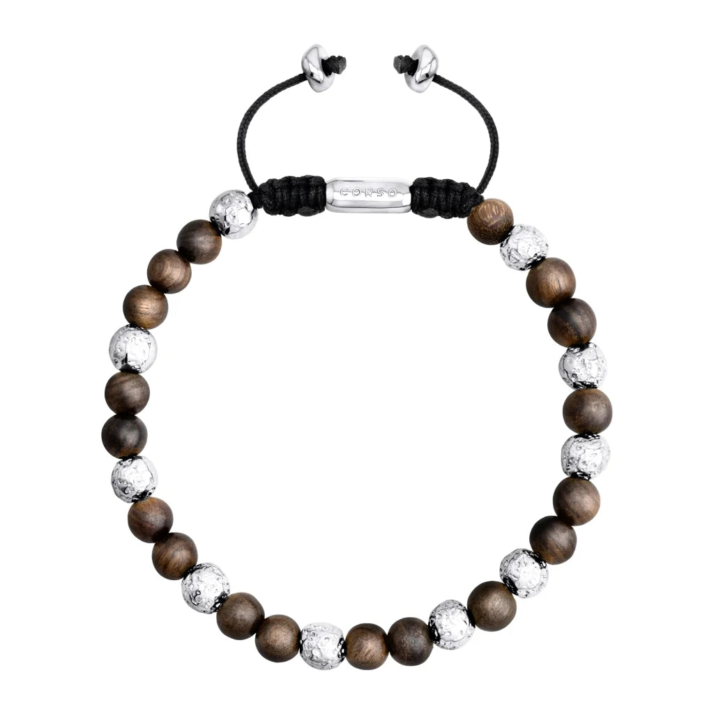 Pulsera con cuentas de sándalo y cuentas facetadas en baño de rodio - Joyería y bisutería fina