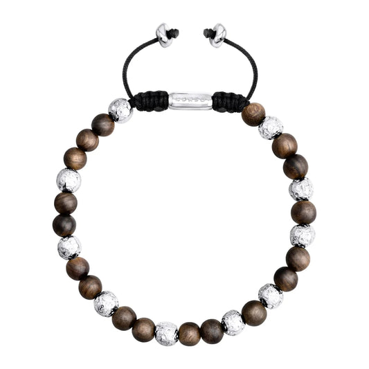 Pulsera con cuentas de sándalo y cuentas facetadas en baño de rodio - Joyería y bisutería fina