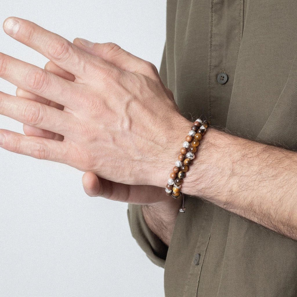 Pulsera con cuentas de sándalo y cuentas facetadas en baño de rodio - Joyería y bisutería fina