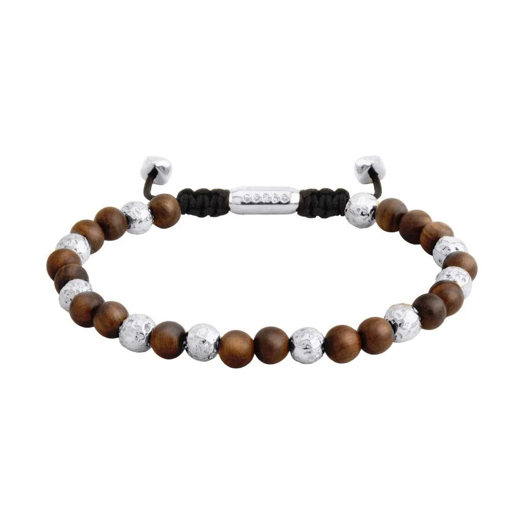 Pulsera con cuentas de sándalo y cuentas facetadas en baño de rodio - Joyería y bisutería fina