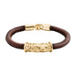 Pulsera Baño de Oro 22K, piel natural nappa, diseño hojas de laurel