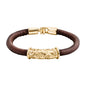 Pulsera Baño de Oro 22K, piel natural nappa, diseño hojas de laurel