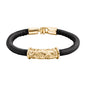 Pulsera Baño de Oro 22K, piel natural nappa, diseño hojas de laurel