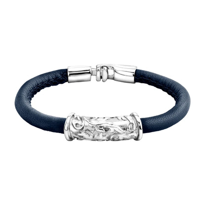 Pulsera Baño de rodio, piel natural nappa, diseño hojas de laurel