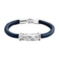 Pulsera Baño de rodio, piel natural nappa, diseño hojas de laurel