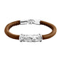 Pulsera Baño de rodio, piel natural nappa, diseño hojas de laurel