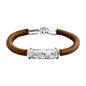 Pulsera Baño de rodio, piel natural nappa, diseño hojas de laurel