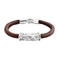 Pulsera Baño de rodio, piel natural nappa, diseño hojas de laurel
