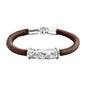 Pulsera Baño de rodio, piel natural nappa, diseño hojas de laurel