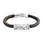Pulsera Baño de rodio, piel natural nappa, diseño hojas de laurel