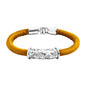 Pulsera Baño de rodio, piel natural nappa, diseño hojas de laurel