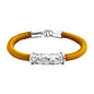 Pulsera Baño de rodio, piel natural nappa, diseño hojas de laurel