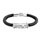 Pulsera Baño de rodio, piel natural nappa, diseño hojas de laurel