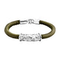 Pulsera Baño de rodio, piel natural nappa, diseño hojas de laurel