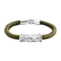 Pulsera Baño de rodio, piel natural nappa, diseño hojas de laurel