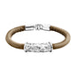 Pulsera Baño de rodio, piel natural nappa, diseño hojas de laurel