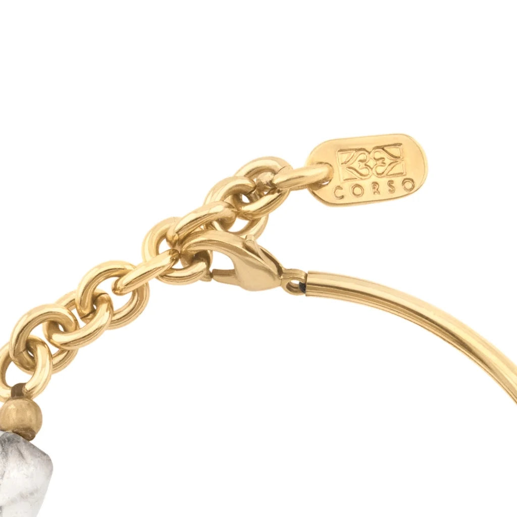 Pulsera ajustable con piedra jade 8mm, ónix 6mm, ágata musgosa 4mm, cuarzo natural, con broche y elementos en baño de oro de 22K - Joyería y bisutería fina