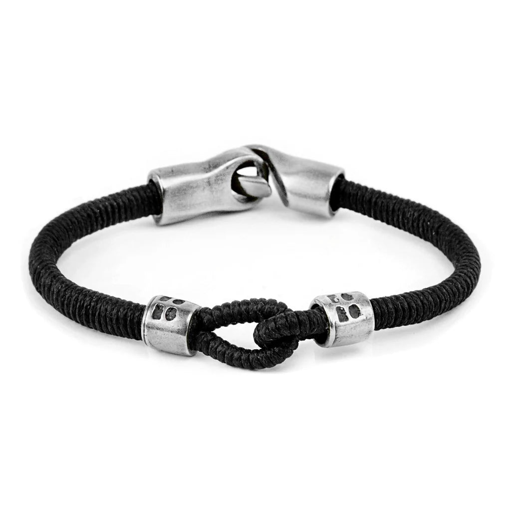 Pulsera para hombre, elaborada con hilo encerado, cilindros y broche en terminado acero - Joyería y bisutería fina