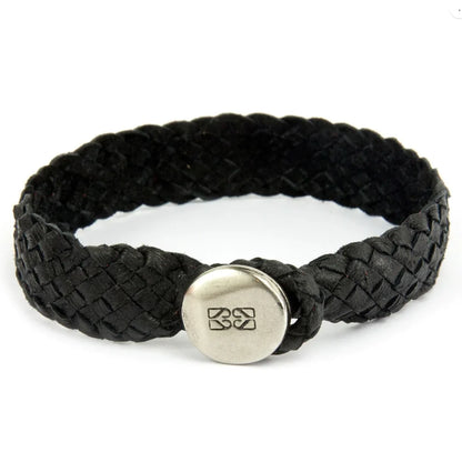 Pulsera para hombre con piel natural de borrego trenzada y broche de botón en terminado acero - Joyería y bisutería fina