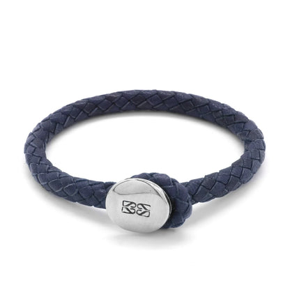 Pulsera para hombre, elaborada con piel natural de borrego trenzada y broche de botón en terminado acero - Joyería y bisutería fina