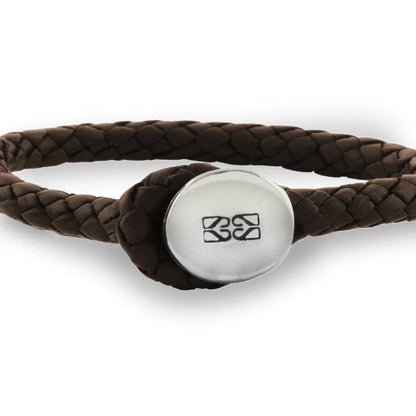 Pulsera para hombre, elaborada con piel natural de borrego trenzada y broche de botón en terminado acero - Joyería y bisutería fina