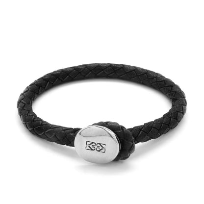 Pulsera para hombre, elaborada con piel natural de borrego trenzada y broche de botón en terminado acero - Joyería y bisutería fina