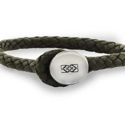 Pulsera para hombre, elaborada con piel natural de borrego trenzada y broche de botón en terminado acero - Joyería y bisutería fina